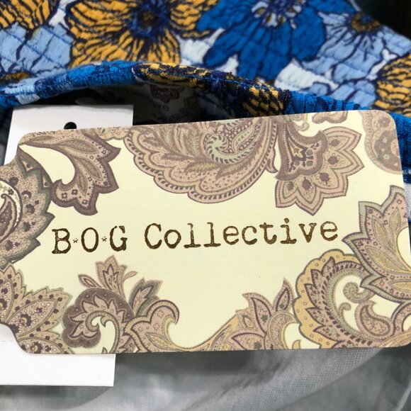 B•O•G Collective Floral Puff Sleeve Crop Top Medium Blue & Yellow NWT - Picture 2 of 8